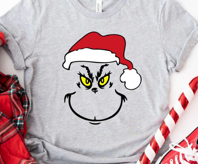 Grinch Face Tshirt, Retro Grinch Shirt, Grinch Christmas Shirt For Women, Merry Grinchmas Tee, Cute Grinch T-Shirt For Girls 2