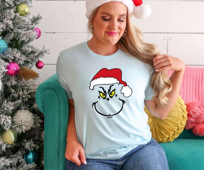 Grinch Face Tshirt, Retro Grinch Shirt, Grinch Christmas Shirt For Women, Merry Grinchmas Tee, Cute Grinch T-Shirt For Girls 4