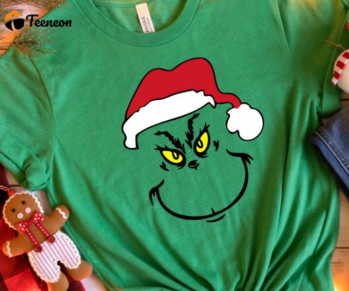 Grinch Face Tshirt, Retro Grinch Shirt, Grinch Christmas Shirt For Women, Merry Grinchmas Tee, Cute Grinch T-Shirt For Girls 1