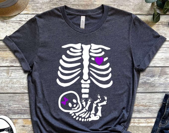 Halloween Pregnancy Shirt, Skeleton Baby Shirt, Pregnancy Announcement Shirt, Skeleton Rib Cage Shirt, Cute Halloween Shirt, Gift For Her 2