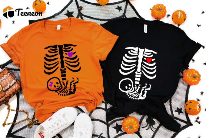 Halloween Pregnancy Shirt, Skeleton Baby Shirt, Pregnancy Announcement Shirt, Skeleton Rib Cage Shirt, Cute Halloween Shirt, Gift For Her 1