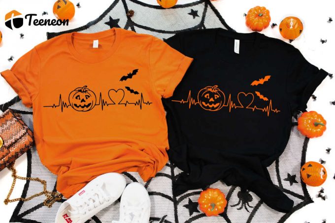 Halloween Pumpkin Heartbeat Shirt, Halloween Pumpkin Shirt, Funny Halloween T-Shirt, Halloween Gifts, Fall Shirt, Pumpkin Shirts, Fall Gifts 1