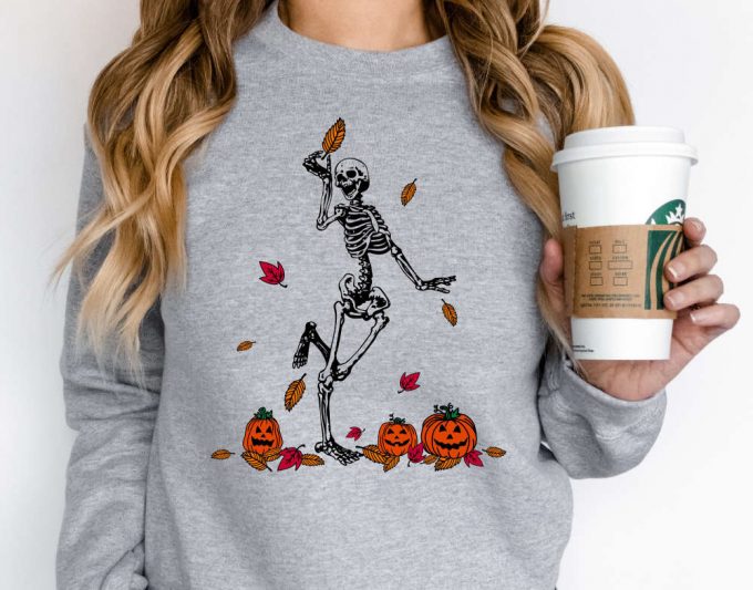 Spook-Tacular Halloween Skeleton &Amp; Pumpkin Shirt – Perfect For Fall Parties &Amp; Costumes! 3