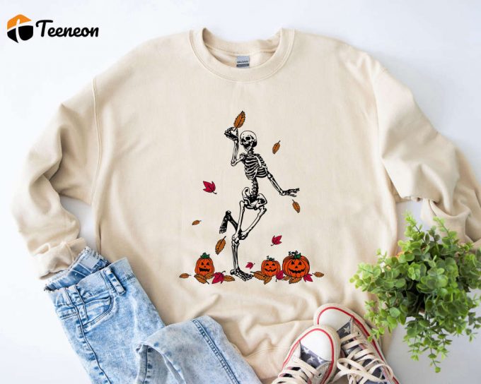 Spook-Tacular Halloween Skeleton &Amp;Amp; Pumpkin Shirt – Perfect For Fall Parties &Amp;Amp; Costumes! 1