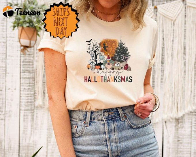 Happy Hallothanksmas Shirt, Halloween Shirt, Thanksgiving Shirt, Christmas Shirt, Fall Shirt, Holiday Season Shirt, Autumn Shirt,Pumpkin Tee 1