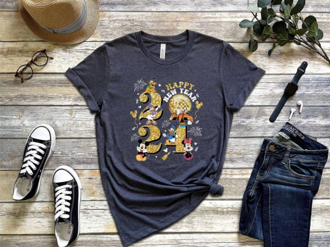 Get Festive With Happy New Year Shirt And Hello 2024 Design! Shop Goofy Retro Cartoon Disney And Mickey Mouse Shirts - Perfect New Year Gifts For Disney Fans! 2
