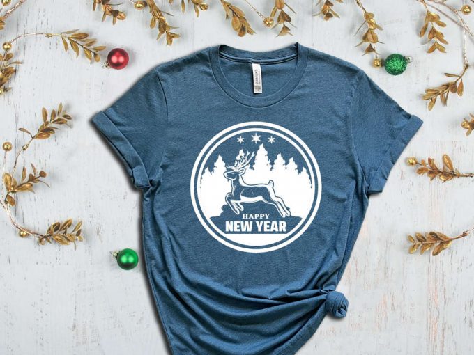 Happy New Year T-Shirt, Christmas Reindeer Shirt, Christmas Trees Graphic Tees, Xmas Apparel, Christmas Shirts, Merry Xmas, Christmas Spirit 4