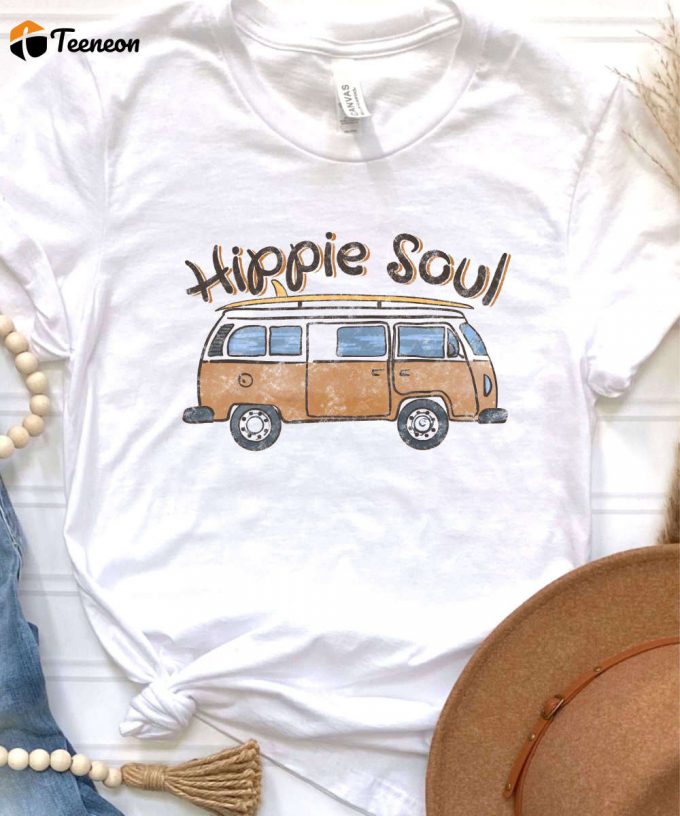 Hippie Soul Retro T-Shirt, Retro Women'S Shirt, Boho Tshirt For Her, Retro Van Graphic Printed Tee, Gift For Hippie Girl 1