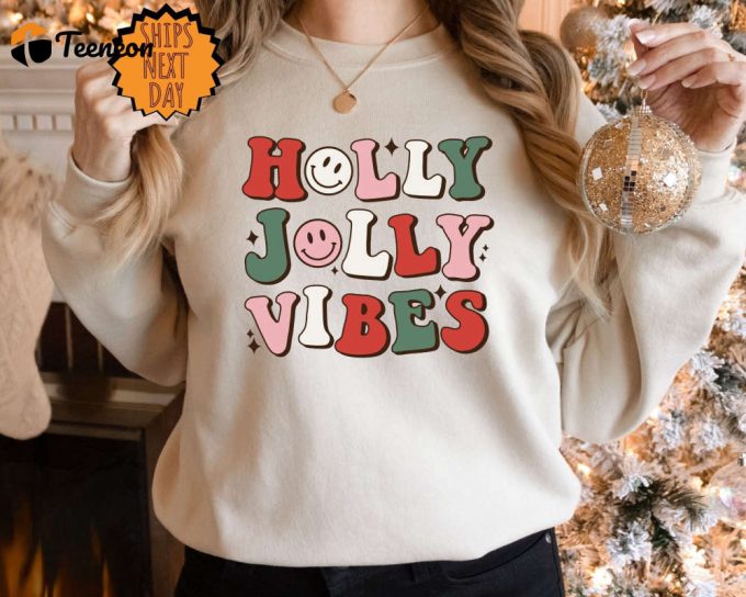 Vintage Holly Jolly Vibes Sweatshirt: Retro Christmas Hoodie &Amp;Amp; Tee 1