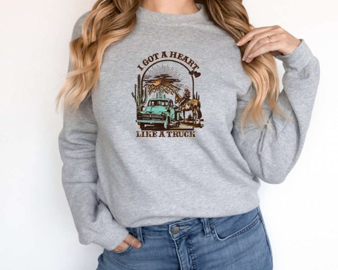 Western Cowboy Sweater: Heart Like A Truck Sweatshirt Country Boho Sweater 3