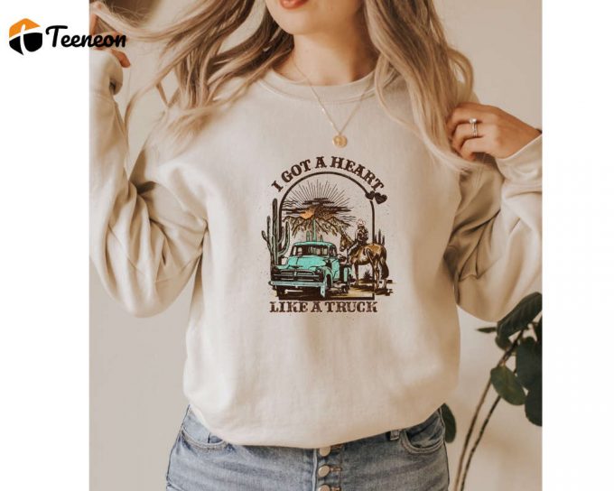 Western Cowboy Sweater: Heart Like A Truck Sweatshirt Country Boho Sweater 1