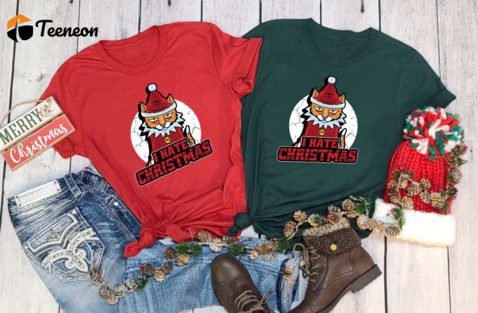 I Hate Christmas, Santa Cat Shirt, Christmas Hater Tee, Kitty Shirt, Cute Santa Shirt, Hater Shirt, Christmas Paws, Merry Christmas Shirt 1