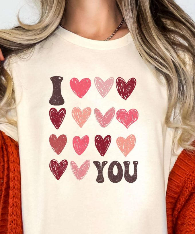 I Love You Valentine'S Day Tshirt, Pastel Color Hearts Valentines Shirt, Valentines Gift For Her, Best Friend Gift, Women'S Valentines Tee 2