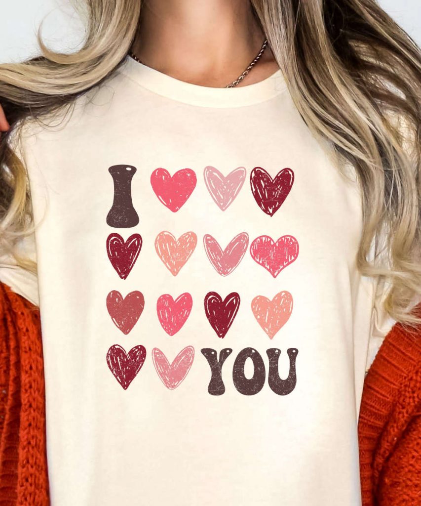 I Love You Valentine'S Day Tshirt, Pastel Color Hearts Valentines Shirt, Valentines Gift For Her, Best Friend Gift, Women'S Valentines Tee 6