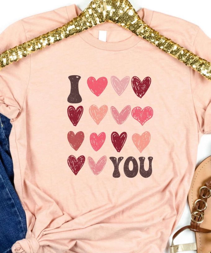 I Love You Valentine'S Day Tshirt, Pastel Color Hearts Valentines Shirt, Valentines Gift For Her, Best Friend Gift, Women'S Valentines Tee 3