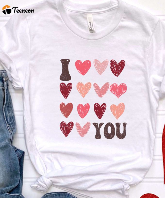 I Love You Valentine'S Day Tshirt, Pastel Color Hearts Valentines Shirt, Valentines Gift For Her, Best Friend Gift, Women'S Valentines Tee 1