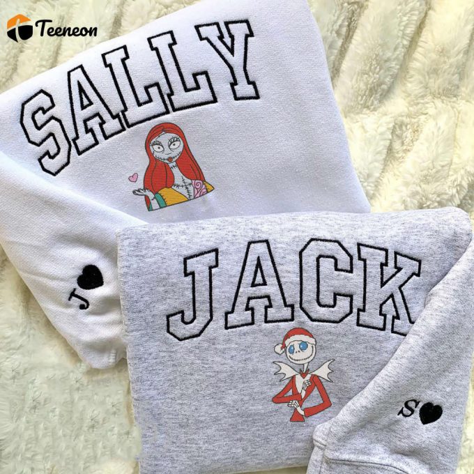 Jack And Sally Embroidered Sweatshirt, Jack And Sally Embroidered Sweater, Custom Name Couples Embroidery, Gift For Couples Halloween/Xmas 1