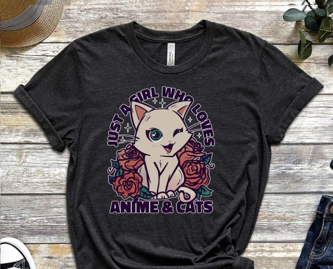 Just A Girl Shirt, Anime Shirt, Cat Shirt, Anime Lover Tee, Weeb Tee, Kitty Shirt, Feline Lover Shirt, Gift For Weeb, Gift For Nerd 2