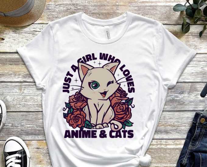 Just A Girl Shirt, Anime Shirt, Cat Shirt, Anime Lover Tee, Weeb Tee, Kitty Shirt, Feline Lover Shirt, Gift For Weeb, Gift For Nerd 5