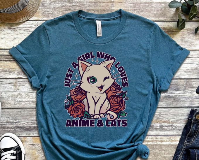 Just A Girl Shirt, Anime Shirt, Cat Shirt, Anime Lover Tee, Weeb Tee, Kitty Shirt, Feline Lover Shirt, Gift For Weeb, Gift For Nerd 6