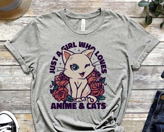 Just A Girl Shirt, Anime Shirt, Cat Shirt, Anime Lover Tee, Weeb Tee, Kitty Shirt, Feline Lover Shirt, Gift For Weeb, Gift For Nerd 3