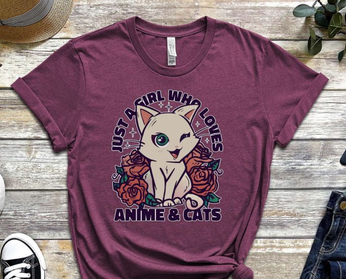 Just A Girl Shirt, Anime Shirt, Cat Shirt, Anime Lover Tee, Weeb Tee, Kitty Shirt, Feline Lover Shirt, Gift For Weeb, Gift For Nerd 4