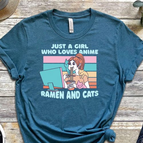 Just A Girl Shirt, Anime Shirt, Ramen Shirt, Cat Shirt, Kitty Shirt, Pastel Colors, Weeb Shirt, Waifu Shirt, Gift For Waifu, Egirl Shirt