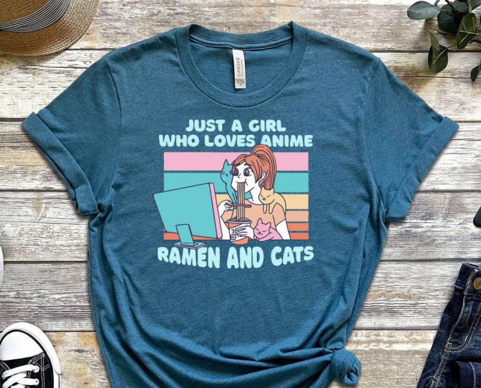 Just A Girl Shirt, Anime Shirt, Ramen Shirt, Cat Shirt, Kitty Shirt, Pastel Colors, Weeb Shirt, Waifu Shirt, Gift For Waifu, Egirl Shirt 2