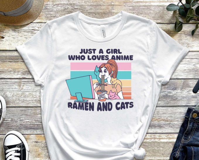 Just A Girl Shirt, Anime Shirt, Ramen Shirt, Cat Shirt, Kitty Shirt, Pastel Colors, Weeb Shirt, Waifu Shirt, Gift For Waifu, Egirl Shirt 3