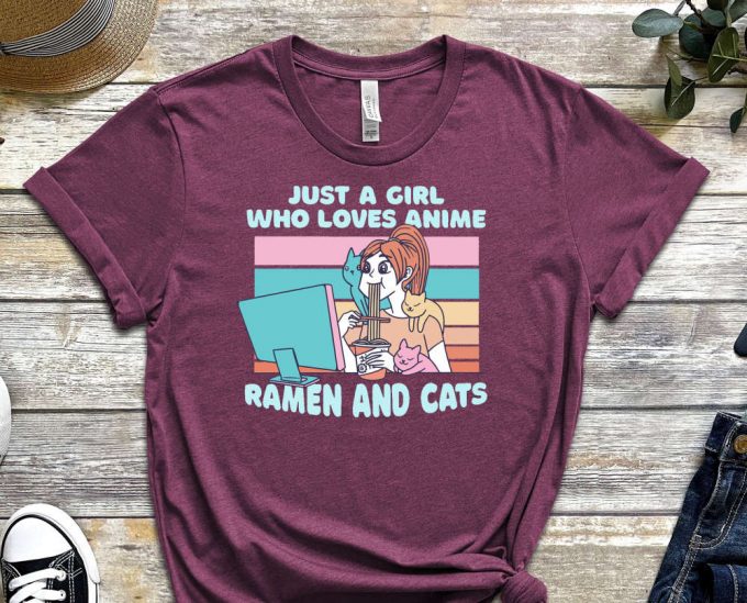 Just A Girl Shirt, Anime Shirt, Ramen Shirt, Cat Shirt, Kitty Shirt, Pastel Colors, Weeb Shirt, Waifu Shirt, Gift For Waifu, Egirl Shirt 4