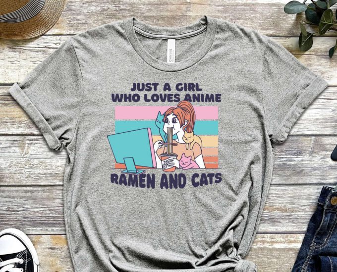 Just A Girl Shirt, Anime Shirt, Ramen Shirt, Cat Shirt, Kitty Shirt, Pastel Colors, Weeb Shirt, Waifu Shirt, Gift For Waifu, Egirl Shirt 5