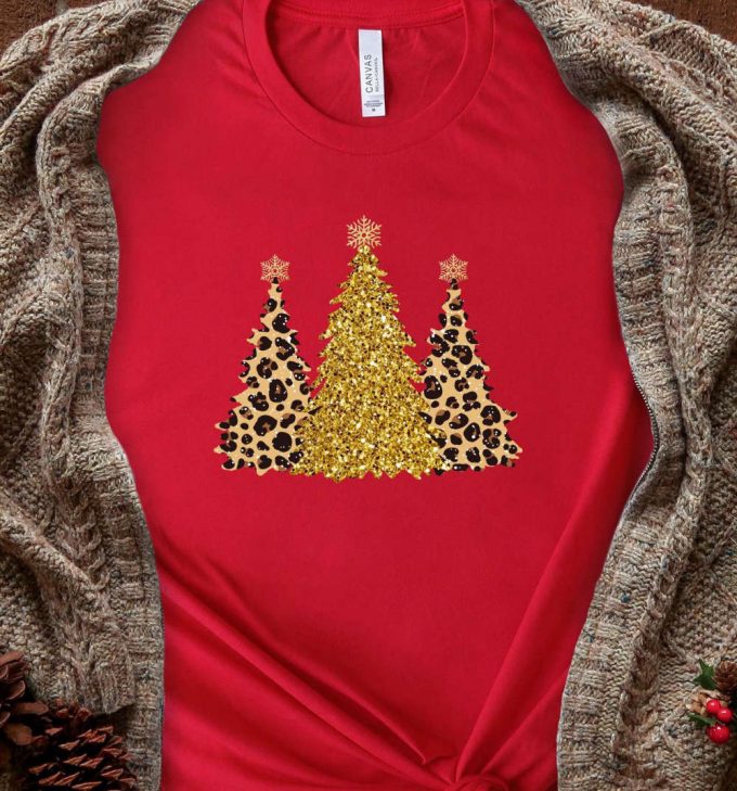 Leopard Christmas Trees Tshirt, Animal Print Christmas T-Shirt, Christmas Trees Shirt, Cheetah Christmas Tee, Christmas Gift For Her 2