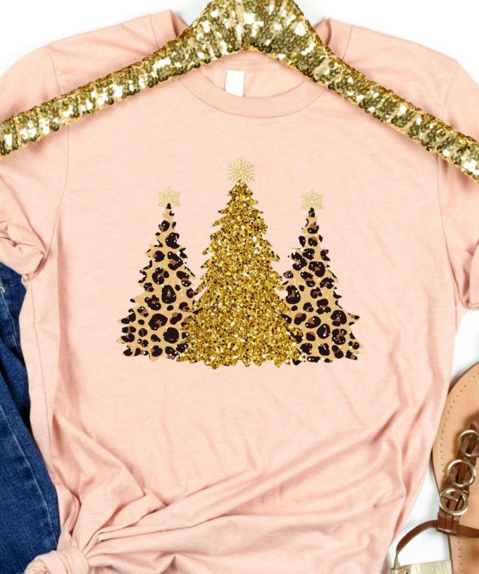 Leopard Christmas Trees Tshirt, Animal Print Christmas T-Shirt, Christmas Trees Shirt, Cheetah Christmas Tee, Christmas Gift For Her 3