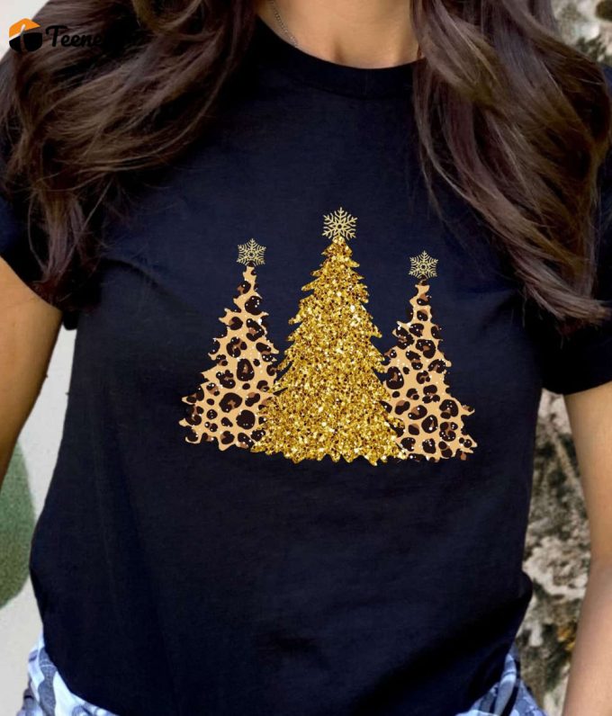 Leopard Christmas Trees Tshirt, Animal Print Christmas T-Shirt, Christmas Trees Shirt, Cheetah Christmas Tee, Christmas Gift For Her 1