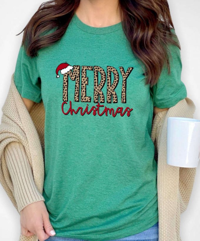 Leopard Merry Christmas Tshirt, Animal Print Christmas T-Shirt, Cheetah Print Christmas Shirt, Womens Christmas Tee, Christmas Gift For Her 3