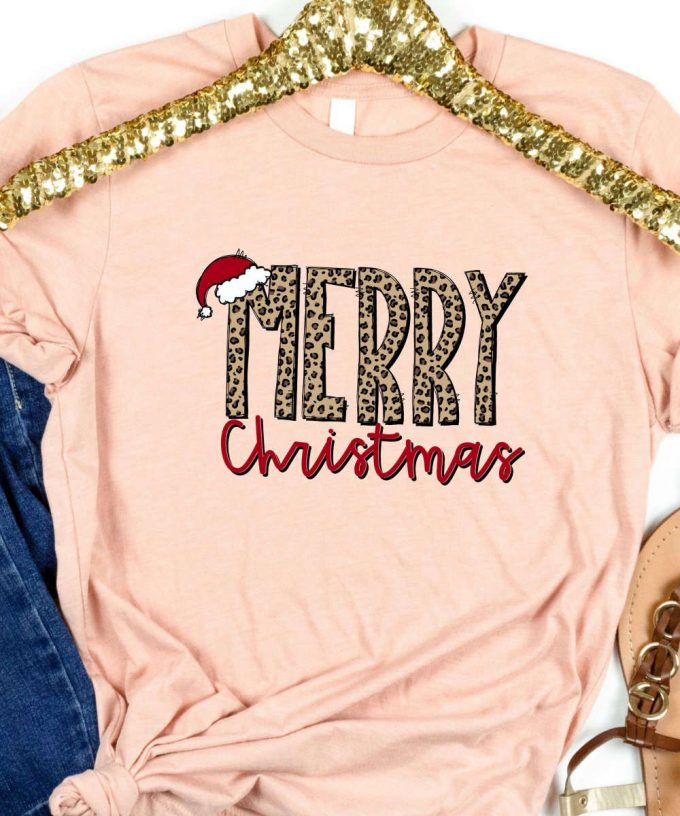 Leopard Merry Christmas Tshirt, Animal Print Christmas T-Shirt, Cheetah Print Christmas Shirt, Womens Christmas Tee, Christmas Gift For Her 4