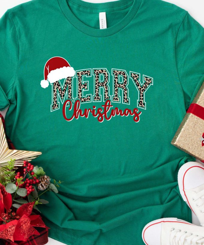 Leopard Merry Christmas Tshirt, Animal Print Christmas T-Shirt, Cheetah Print Christmas Shirt, Womens Christmas Tee, Christmas Gift For Her 2