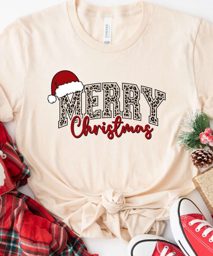 Leopard Merry Christmas Tshirt, Animal Print Christmas T-Shirt, Cheetah Print Christmas Shirt, Womens Christmas Tee, Christmas Gift For Her 3