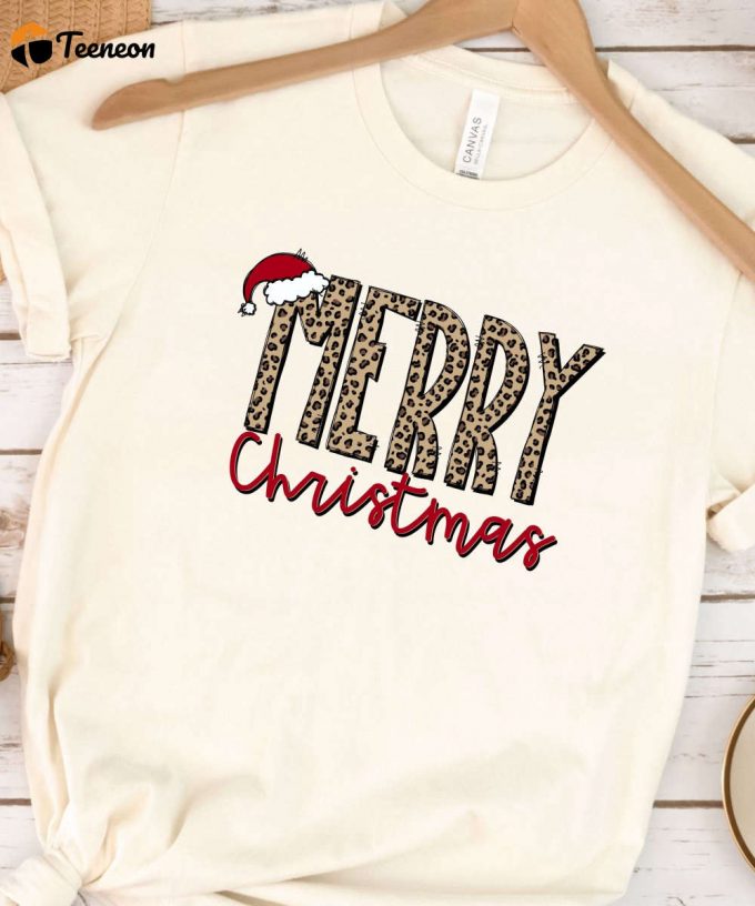 Leopard Merry Christmas Tshirt, Animal Print Christmas T-Shirt, Cheetah Print Christmas Shirt, Womens Christmas Tee, Christmas Gift For Her 1