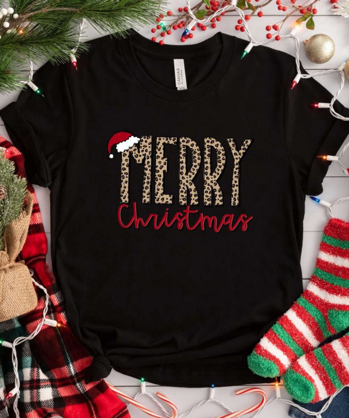 Leopard Merry Christmas Tshirt, Animal Print Christmas T-Shirt, Cheetah Print Christmas Shirt, Womens Christmas Tee, Christmas Gift For Her 2