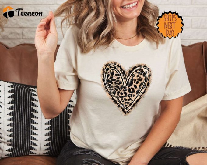 Leopard Patterned Heart Shirt, Leopard Heart Shirt, Valentine Love Gift Shirt, Leopard Print Shirt, Retro Leopard Shirt, Leopard Print Shirt 1