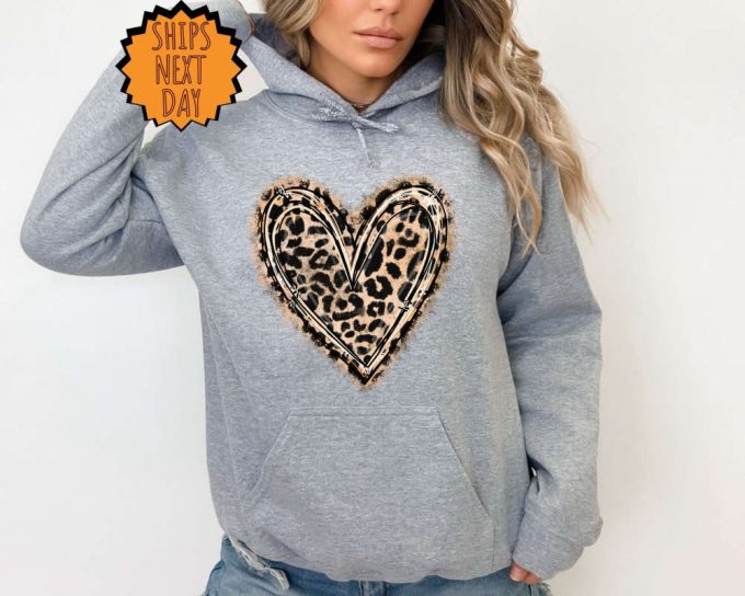 Leopard Patterned Heart Sweatshirt, Heart Hoodie, Valentine Love Gift Sweatshirt, Leopard Print Shirt, Retro Leopard Shirt, Leopard Printtee 2