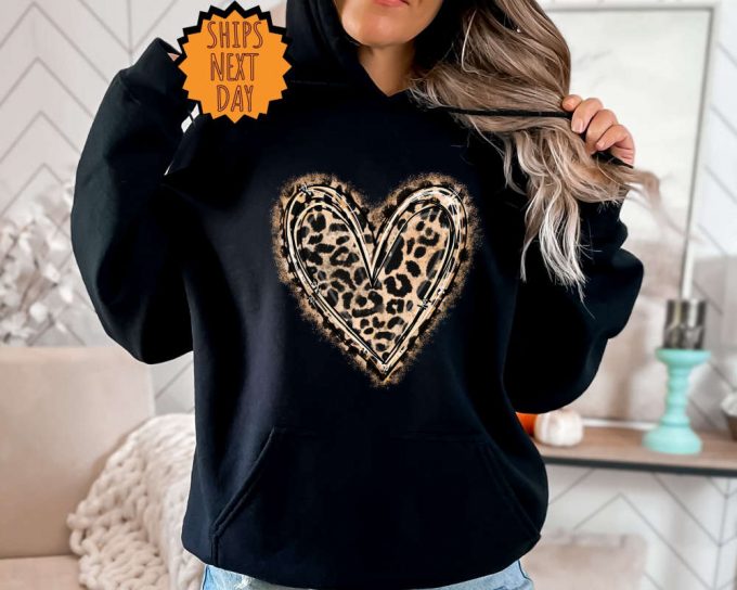 Leopard Patterned Heart Sweatshirt, Heart Hoodie, Valentine Love Gift Sweatshirt, Leopard Print Shirt, Retro Leopard Shirt, Leopard Printtee 3