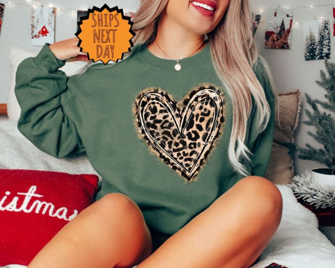 Leopard Patterned Heart Sweatshirt, Heart Hoodie, Valentine Love Gift Sweatshirt, Leopard Print Shirt, Retro Leopard Shirt, Leopard Printtee 5