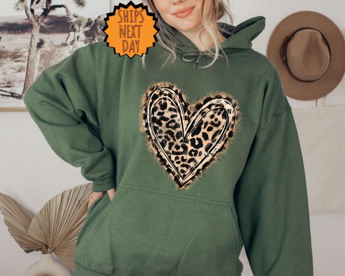 Leopard Patterned Heart Sweatshirt, Heart Hoodie, Valentine Love Gift Sweatshirt, Leopard Print Shirt, Retro Leopard Shirt, Leopard Printtee 6