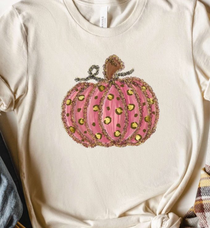 Leopard Pumpkin Fall Tshirt, Pink Pumpkin Shirt, Thanksgiving T-Shirt, Animal Print Fall Tshirt, Cute Pumpkin Shirt For Her, Womens Fall Tee 2