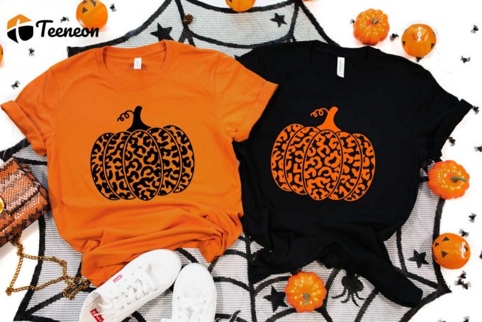 Leopard Pumpkin Shirt, Fall Pumpkin Shirt, Cute Fall Shirt, Women'S Fall Tee, Cheetah Pumpkin Shirt, Animal Print Shirts, Halloween Shirt 1