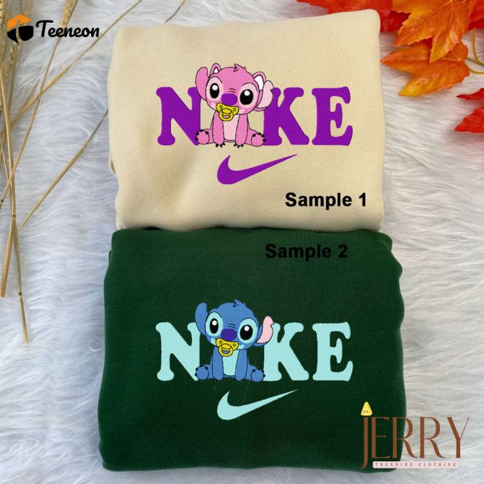 Little Stitch And Angel Disney Nike Embroidered Sweatshirts 1