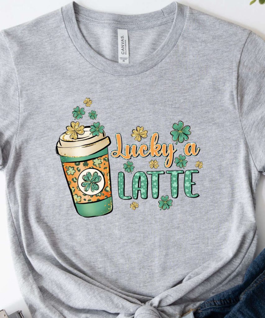 Lucky A Latte St. Patrick'S Day T-Shirt, Green Lucky Clover Shirt, Four Leaf Clover Tee, Luck Of Irish Shirt, St. Patrick'S Day Coffee 7