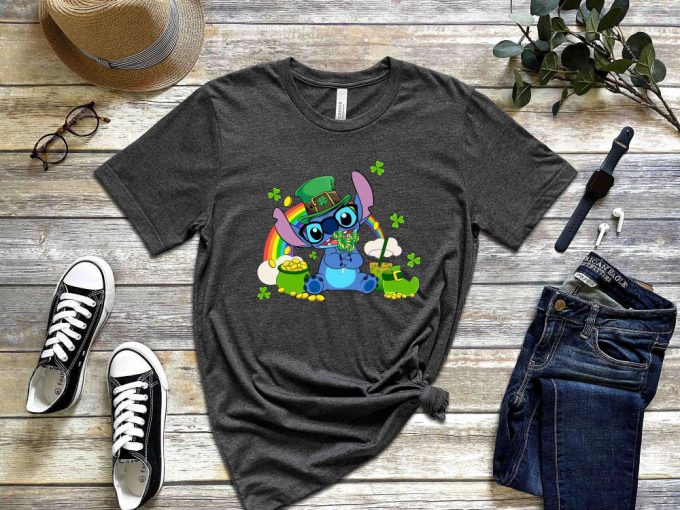 Lucky Stitch T-Shirt: Vibrant Rainbow Irish Tee For Saint Patrick S Day Disney Shamrock Tee Lucky Vibes Shirt With Four Leaf Clover Design Perfect Drinking Tee 2